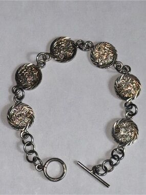 Vintage Mexican Silver Aztec or Mayan Calendar Coin-Medallion link bracelet